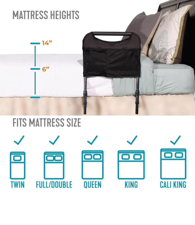 Bedside Safety Storage Pouch – Multi-Pocket Organizer for Bed Rails, Keeps Essentials Like Phone, Glasses, Remotes & Meds Within Easy Reach, Ideal for Seniors