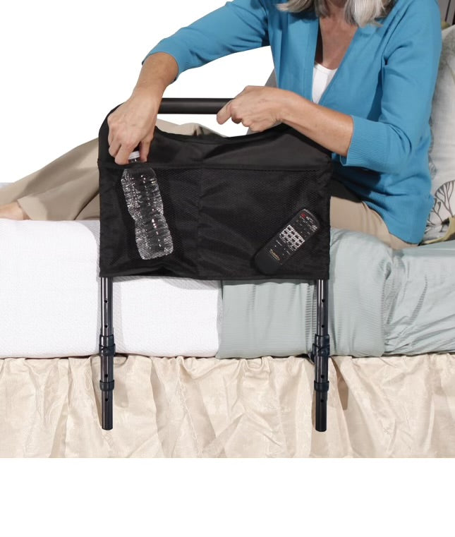 Bedside Safety Storage Pouch – Multi-Pocket Organizer for Bed Rails, Keeps Essentials Like Phone, Glasses, Remotes & Meds Within Easy Reach, Ideal for Seniors