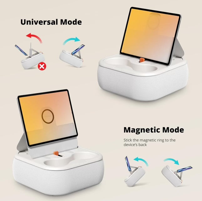 Magnetic Tablet Pillow Stand, Lap Tablet Holder with Two Magnetic Rings, Compatible with 4-13" Phones, Tablets, Kindle, Cozy Pillow Stand for Lap, Desk, Bed, Pale Gray
