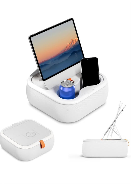 Magnetic Tablet Pillow Stand, Lap Tablet Holder with Two Magnetic Rings, Compatible with 4-13" Phones, Tablets, Kindle, Cozy Pillow Stand for Lap, Desk, Bed, Pale Gray
