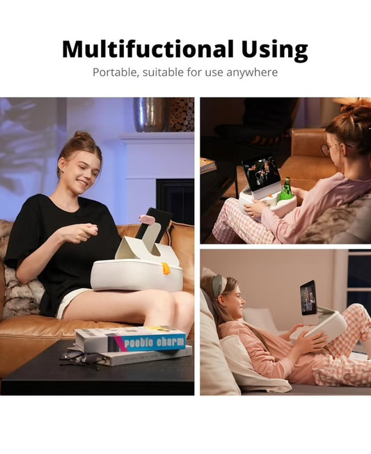 Magnetic Tablet Pillow Stand, Lap Tablet Holder with Two Magnetic Rings, Compatible with 4-13" Phones, Tablets, Kindle, Cozy Pillow Stand for Lap, Desk, Bed, Pale Gray